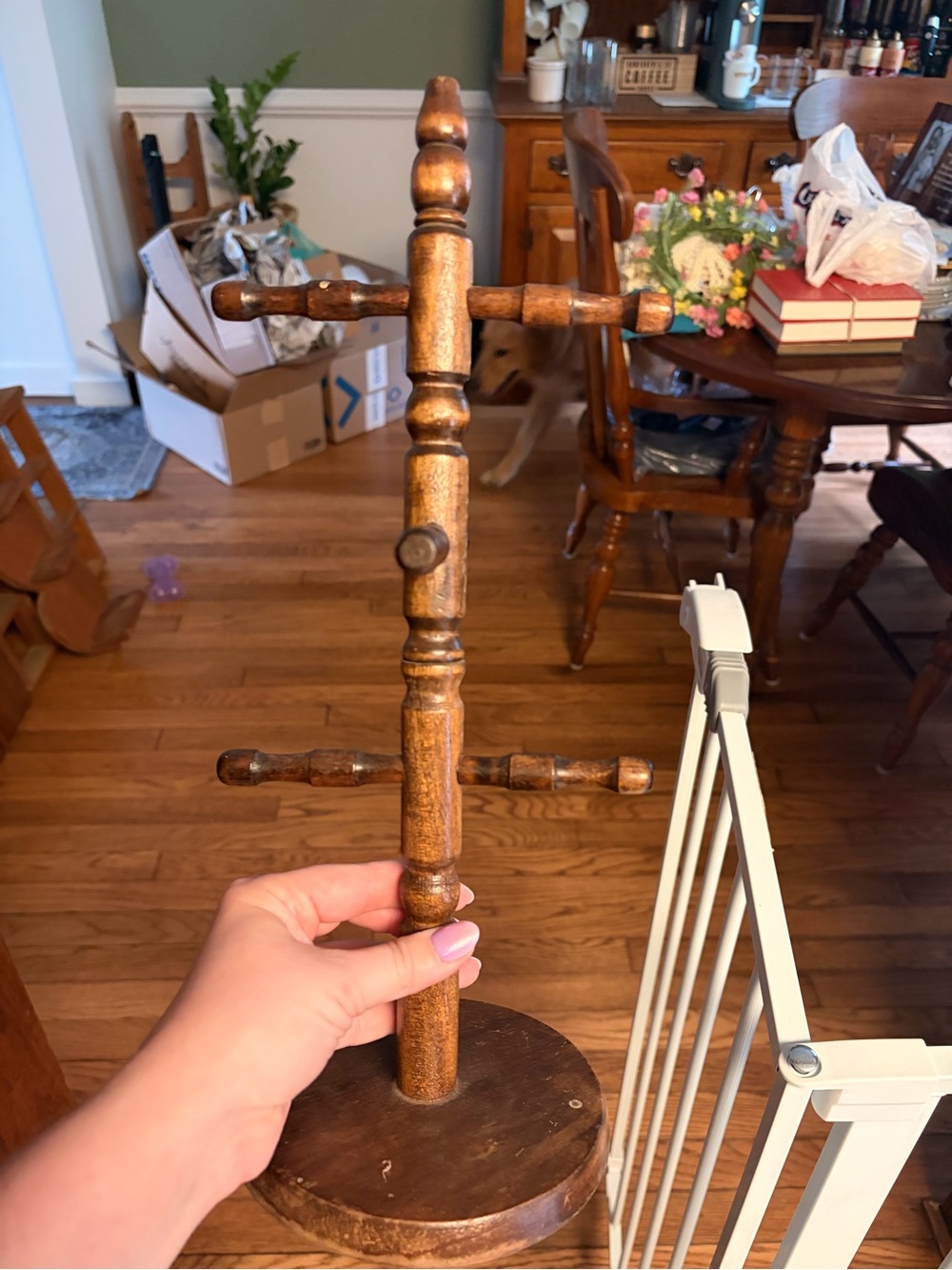 Wooden Spindle Jewelry or Mug Stand in Warm Brown
